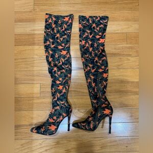 Womens Pointed Toe High Stiletto Heels Pull On Over The Knee Camouflage Boots 6